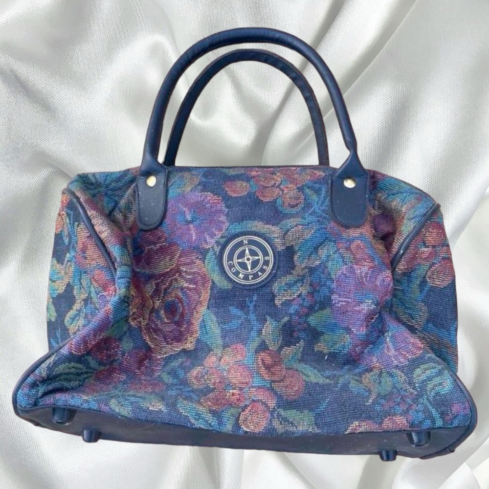 Vintage floral tapestry travel bag